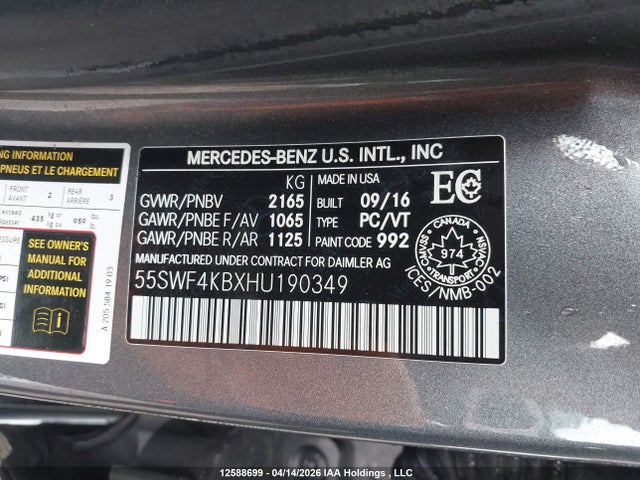 55SWF4KBXHU190349 Mercedes-Benz C 300 4matic