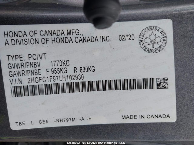 2HGFC1F97LH102930 Honda Civic Touring