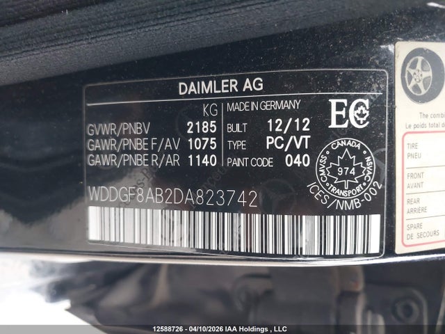 12588726 :رقم المزاد ، WDDGF8AB2DA823742 vin ، 2013 Mercedes-benz C 300 4matic مزاد بيع