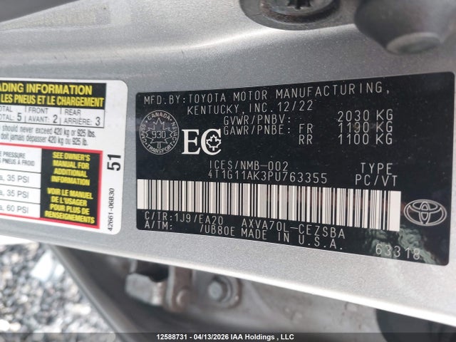 4T1G11AK3PU763355 Toyota CAMRY SE