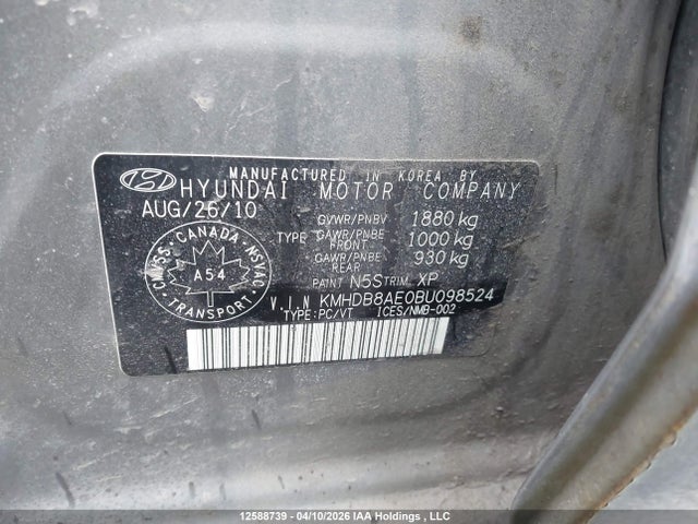 Продаж на аукціоні авто 2011 Hyundai Elantra, vin: KMHDB8AE0BU098524, номер лоту: 12588739