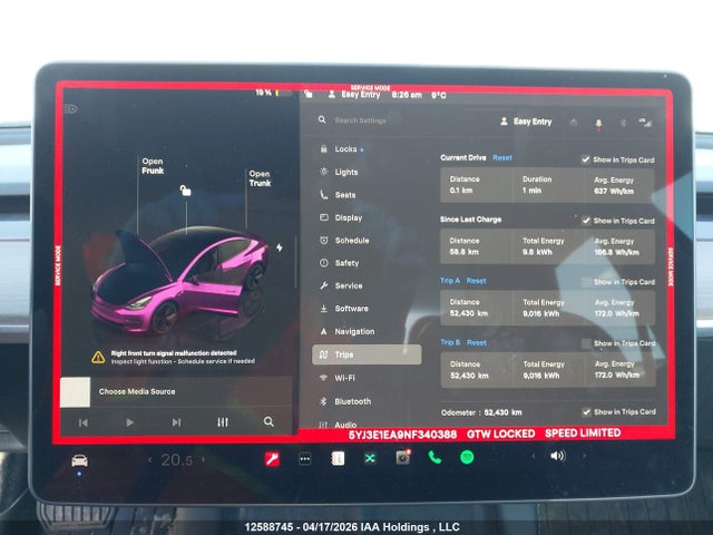 12588745 :رقم المزاد ، 5YJ3E1EA9NF340388 vin ، 2022 Tesla Model 3 Rwd/standard Range مزاد بيع