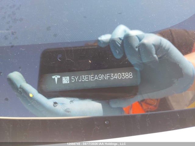 12588745 :رقم المزاد ، 5YJ3E1EA9NF340388 vin ، 2022 Tesla Model 3 Rwd/standard Range مزاد بيع