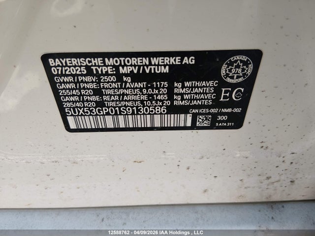 Продаж на аукціоні авто 2025 Bmw X3 30 Xdrive, vin: 5UX53GP01S9130586, номер лоту: 12588762