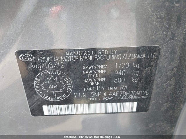 Продажа на аукционе авто 2013 Hyundai Elantra Gls/limited, vin: 5NPDH4AE7DH209126, номер лота: 12588764