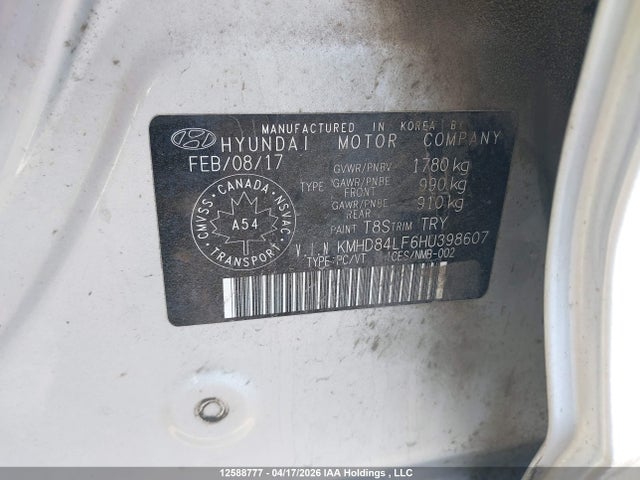 KMHD84LF6HU398607 Hyundai Elantra