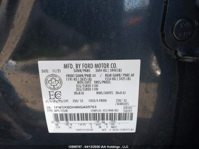 Aukcja sprzedaży 2022 Ford Explorer Xlt, vin: 1FMSK8DH4NGA05763, numer aukcji: 12588787