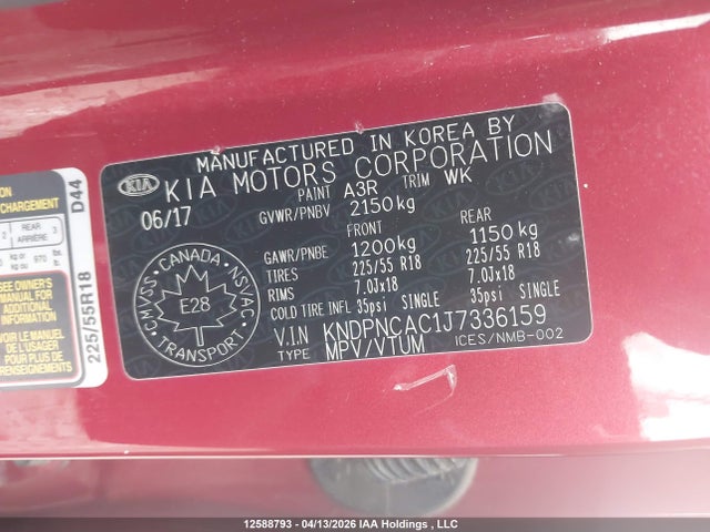 12588793 :رقم المزاد ، KNDPNCAC1J7336159 vin ، 2018 Kia Sportage Ex/ex Premium/ex Tech مزاد بيع