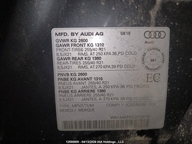 WA1A4AFY2J2229193 Audi SQ5