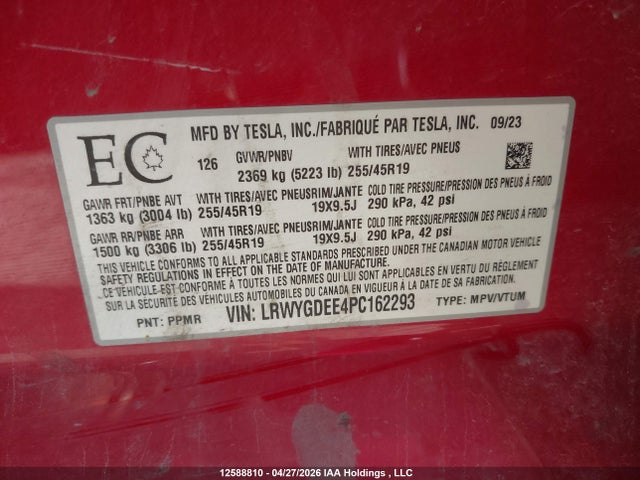 LRWYGDEE4PC162293 Tesla Model Y Long Range