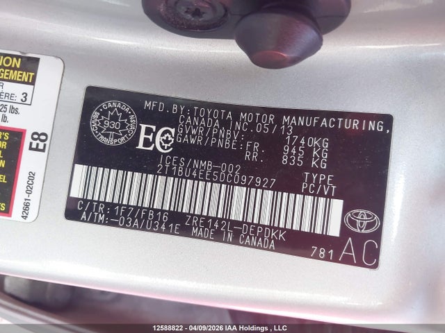 2013 Toyota Corolla Ce მანქანა იყიდება აუქციონზე, vin: 2T1BU4EE5DC097927, აუქციონის ნომერი: 12588822