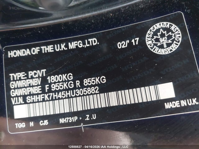 SHHFK7H45HU305882 Honda Civic