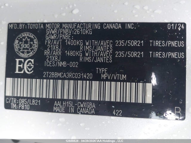 2T2BBMCA3RC031420 Lexus Rx 350h Base/350h Premium/350h Premium Plus/350h Luxury