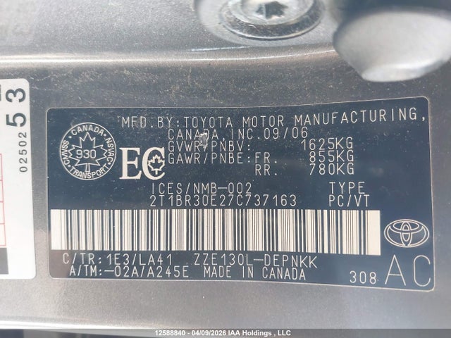 Продажа на аукционе авто 2007 Toyota Corolla Le, vin: 2T1BR30E27C737163, номер лота: 12588840