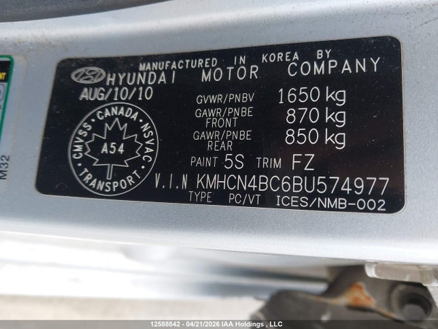 Продаж на аукціоні авто 2011 Hyundai Accent Gl Se, vin: KMHCN4BC6BU574977, номер лоту: 12588842