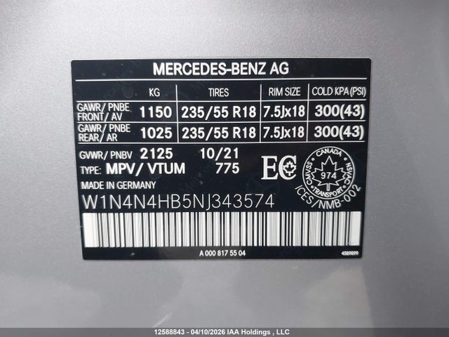 W1N4N4HB5NJ343574 Mercedes-Benz Gla 250 4matic