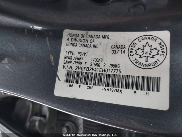 Продаж на аукціоні авто 2014 Honda Civic Lx, vin: 2HGFB2F41EH017775, номер лоту: 12554742