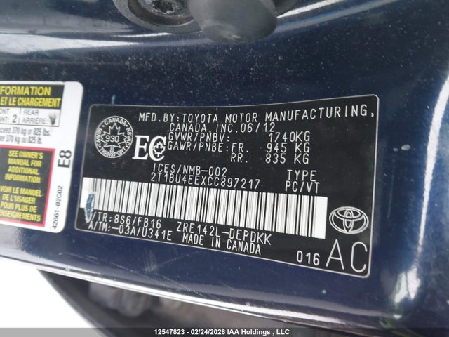 Продаж на аукціоні авто 2012 Toyota Corolla Ce, vin: 2T1BU4EEXCC897217, номер лоту: 12547823