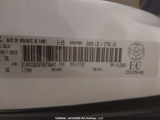 2C4RDGBG8FR678847 Dodge Grand Caravan Se/sxt