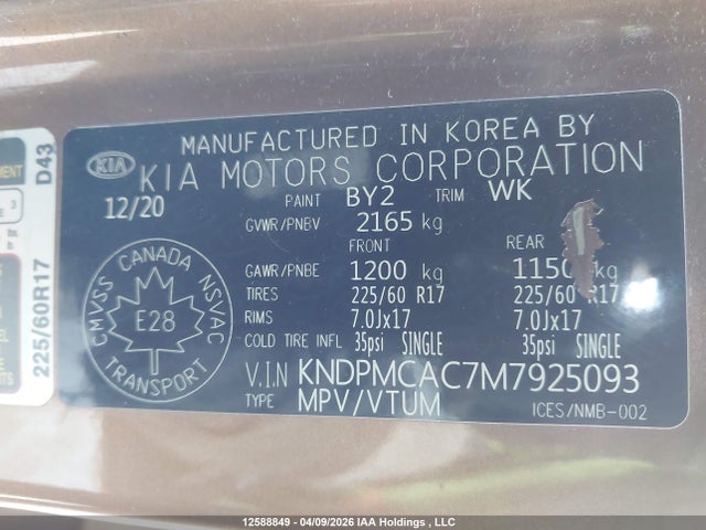 12588849 :رقم المزاد ، KNDPMCAC7M7925093 vin ، 2021 Kia Sportage Lx مزاد بيع