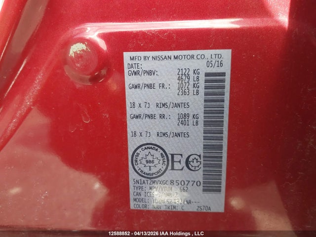 5N1AT2MVXGC850770 Nissan Rogue S/sl Premium/sv