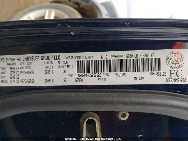12588869 :رقم المزاد ، 1C6RD7PT4CS298122 vin ، 2012 Ram 1500 Laramie Limited مزاد بيع