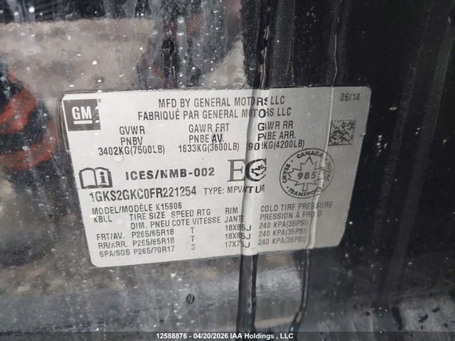 1GKS2GKC0FR221254 GMC Yukon Xl 1500 Sle