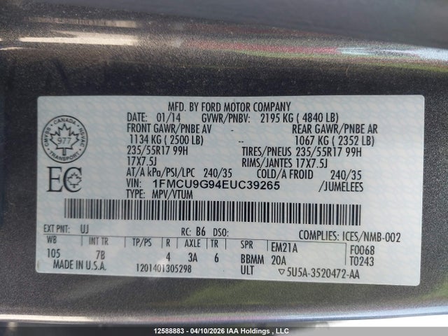 1FMCU9G94EUC39265 Ford ESCAPE SE
