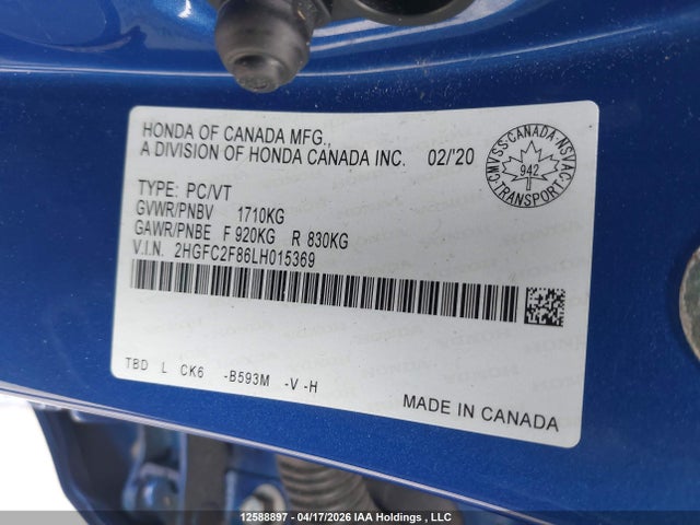 2HGFC2F86LH015369 Honda Civic Sport