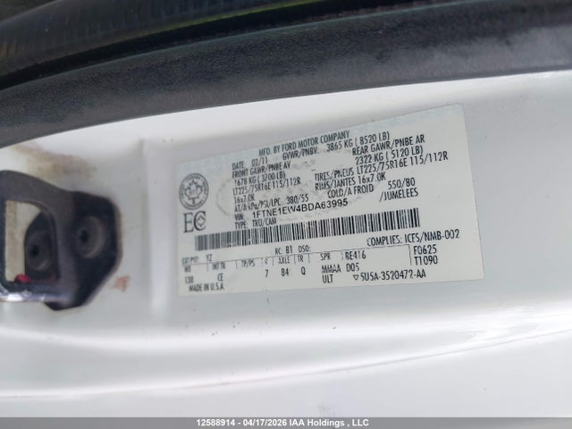 Продажа на аукционе авто 2011 Ford E-150 Commercial, vin: 1FTNE1EW4BDA63995, номер лота: 12588914