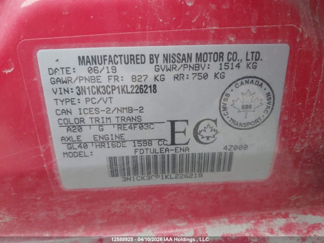 3N1CK3CP1KL226218 Nissan Micra