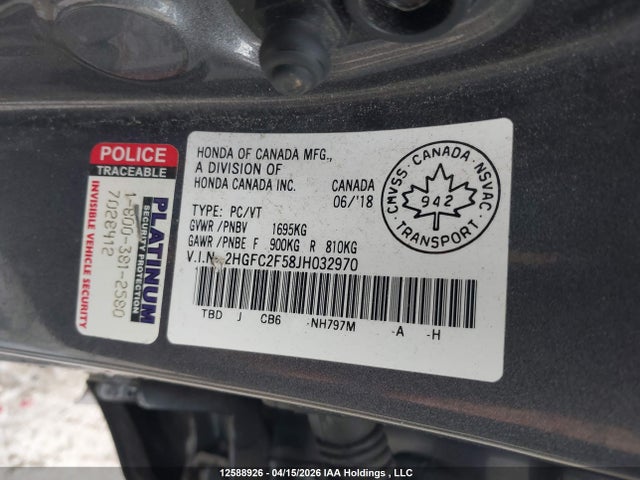 Aukcja sprzedaży 2018 Honda Civic Sedan, vin: 2HGFC2F58JH032970, numer aukcji: 12588926