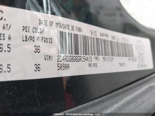 Продажа на аукционе авто 2016 Dodge Grand Caravan Se/sxt, vin: 2C4RDGBG6GR154419, номер лота: 12588929