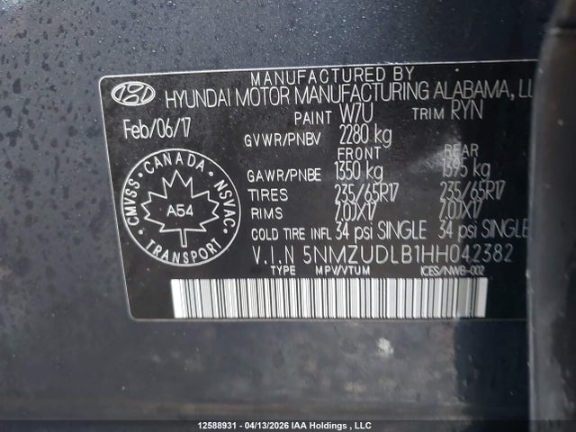 5NMZUDLB1HH042382 Hyundai Santa Fe Sport 2.4 Se