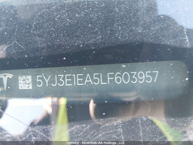 Aukcja sprzedaży 2020 Tesla Model 3, vin: 5YJ3E1EA5LF603957, numer aukcji: 12588937