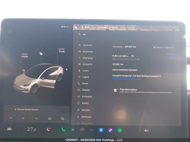 Aukcja sprzedaży 2020 Tesla Model 3, vin: 5YJ3E1EA5LF603957, numer aukcji: 12588937