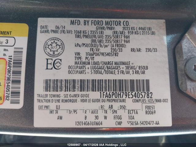 Продаж на аукціоні авто 2014 Ford Fusion Se, vin: 1FA6P0H79E5405782, номер лоту: 12588957