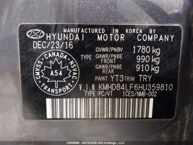 KMHD84LF6HU359810 Hyundai ELANTRA GL