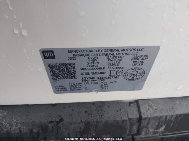1GYS4RKL6NR307761 Cadillac ESCALADE ESV
