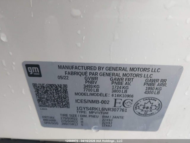 1GYS4RKL6NR307761 Cadillac ESCALADE ESV