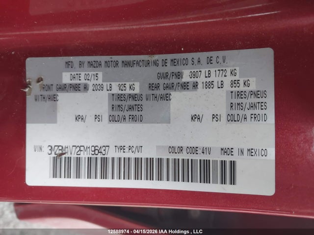 3MZBM1V72FM196437 Mazda 3 TOURING