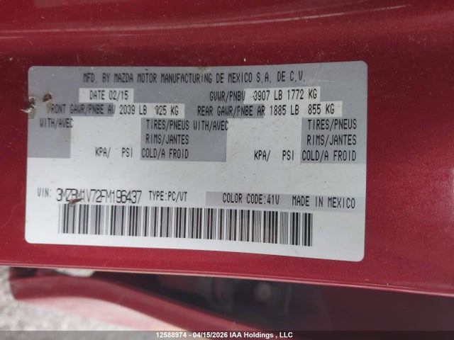 3MZBM1V72FM196437 Mazda 3 TOURING