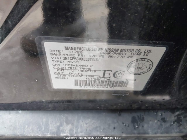 2020 Nissan Kicks Sv მანქანა იყიდება აუქციონზე, vin: 3N1CP5CVXLL574161, აუქციონის ნომერი: 12588981