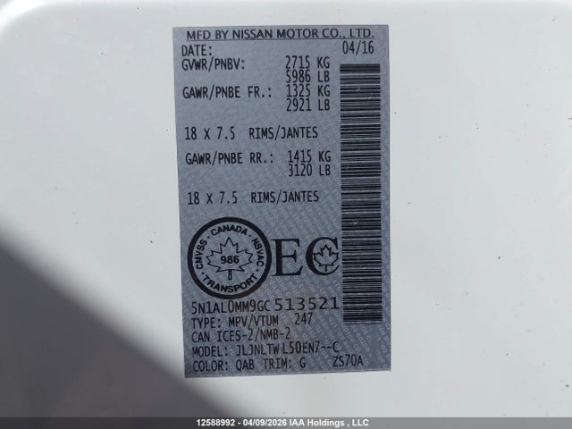 5N1AL0MM9GC513521 Infiniti QX60
