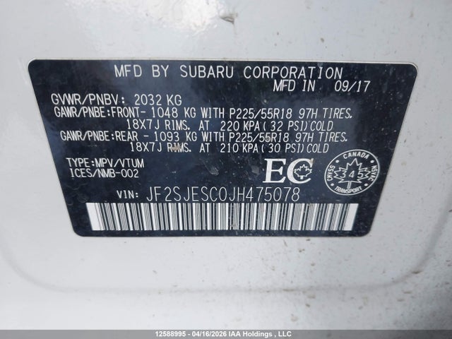Aukcja sprzedaży 2018 Subaru Forester 2.5i Limited, vin: JF2SJESC0JH475078, numer aukcji: 12588995