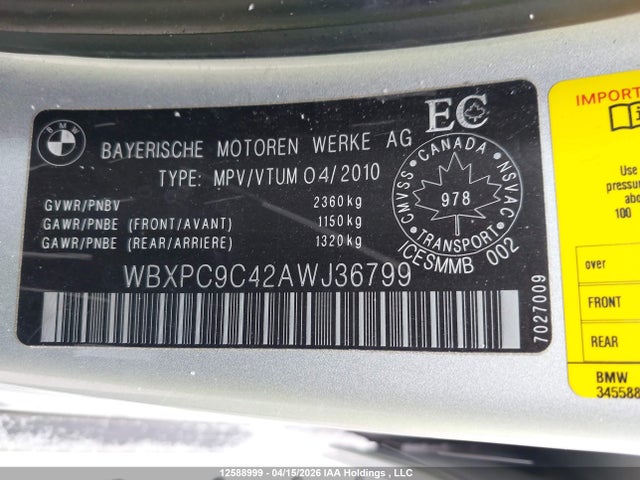 Продажа на аукционе авто 2010 Bmw X3 Xdrive30i, vin: WBXPC9C42AWJ36799, номер лота: 12588999
