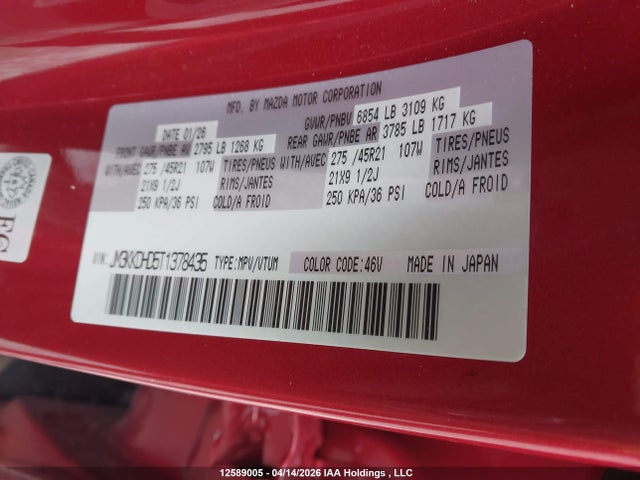 JM3KKDHD5T1378435 Mazda Cx-90 Mild Hybrid Inline 6 Turbo Gt