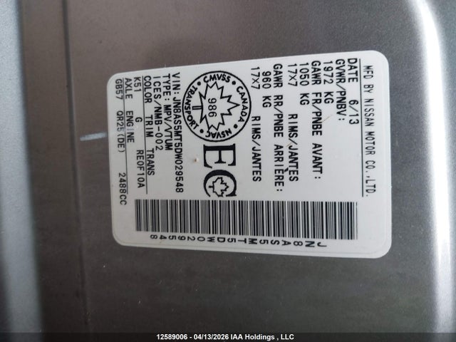 12589006 :رقم المزاد ، JN8AS5MT5DW029548 vin ، 2013 Nissan Rogue S/sv مزاد بيع