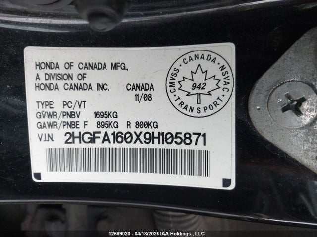 Продаж на аукціоні авто 2009 Honda Civic Ex-l, vin: 2HGFA160X9H105871, номер лоту: 12589020