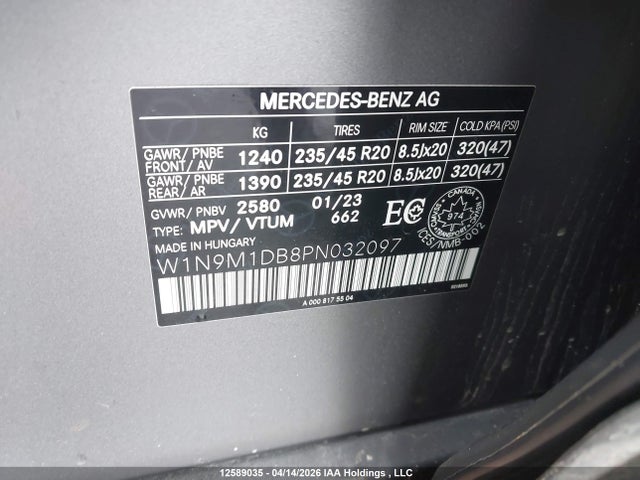Продаж на аукціоні авто 2023 Mercedes-benz Eqb 350 4matic, vin: W1N9M1DB8PN032097, номер лоту: 12589035
